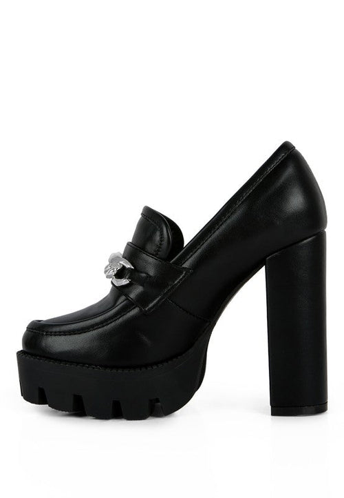 Chunky High Block Heeled Loafers