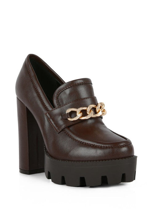 Chunky High Block Heeled Loafers
