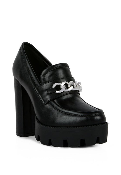 Chunky High Block Heeled Loafers