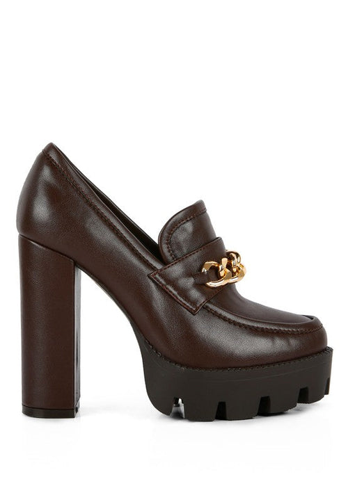 Chunky High Block Heeled Loafers