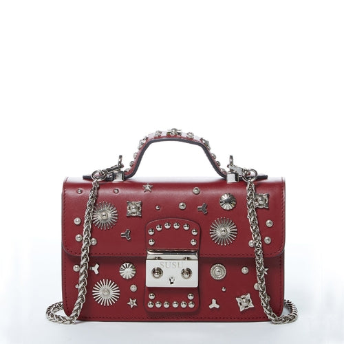 Studded Small Leather Crossbody Bag (Burgundy)