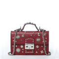 Studded Small Leather Crossbody Bag (Burgundy)