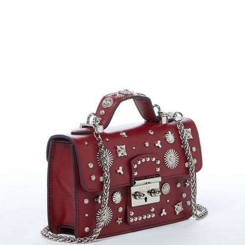Studded Small Leather Crossbody Bag (Burgundy)
