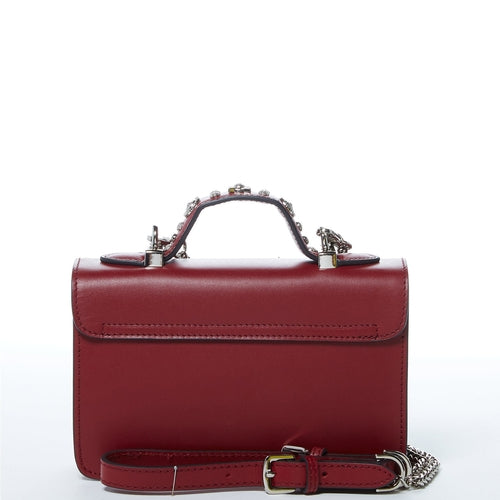Studded Small Leather Crossbody Bag (Burgundy)