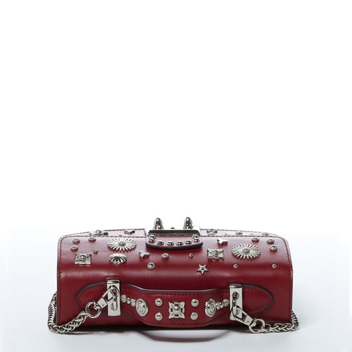 Studded Small Leather Crossbody Bag (Burgundy)
