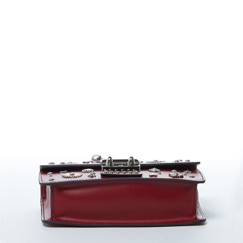 Studded Small Leather Crossbody Bag (Burgundy)