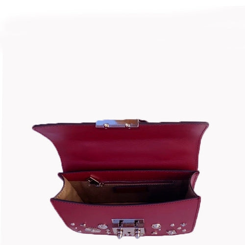 Studded Small Leather Crossbody Bag (Burgundy)