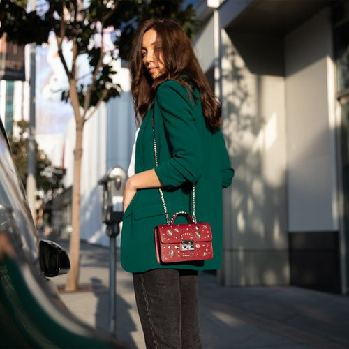Studded Small Leather Crossbody Bag (Burgundy)