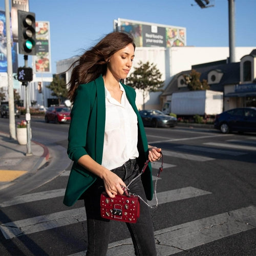Studded Small Leather Crossbody Bag (Burgundy)